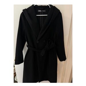 Zara Elegant Black Hooded Coat